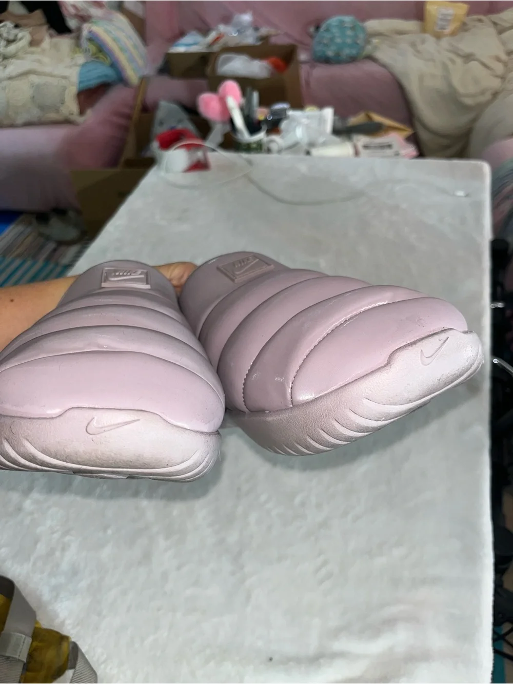 Nike Burrow SE Women's 12 Fuzzy Slippers Light Violet Ore Quilted Puffer Slip On
